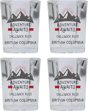 R and R Imports Chilliwack River British Columbia Souvenir 2 Ounce Square Base Liquor Shot Glass Adventure Awaits Design 4-Pack