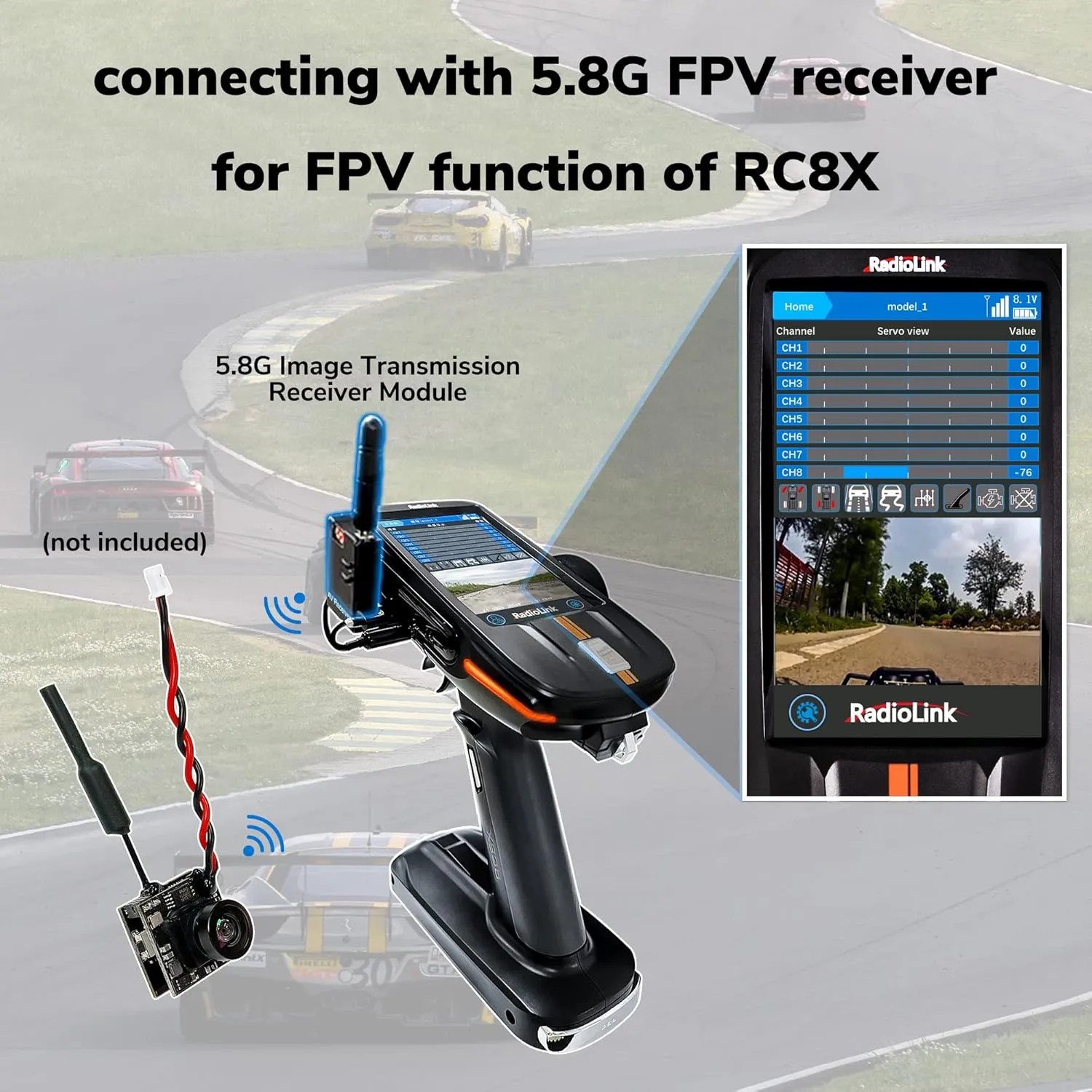 Radiolink 5.8G 48CH Wireless Image Transmission OSD Camera for RC8X FPV Display, 800TVL 200mW FPV Camera for Radiolink F121 Mini Racing Drone Quadcopter