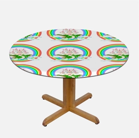 Rainbow Colors Round Tablecloth with Elastic Edge Artistic Colorful Rainbow Wave Stars Flowers Fitted Round Tablecloth with Elastic Edge Spill Oil-Proof Waterproof Fits up 45"-50" Diameter