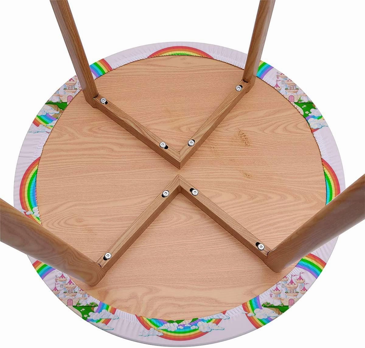 Rainbow Colors Round Tablecloth with Elastic Edge Artistic Colorful Rainbow Wave Stars Flowers Fitted Round Tablecloth with Elastic Edge Spill Oil-Proof Waterproof Fits up 45"-50" Diameter