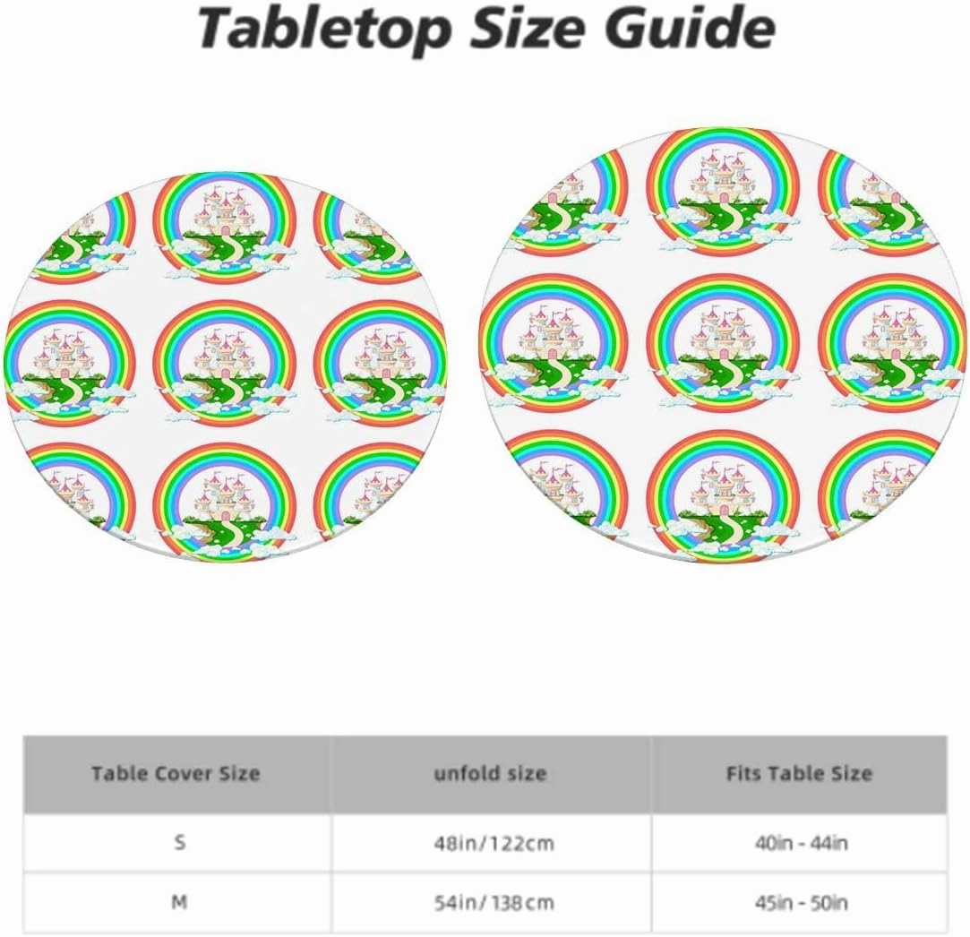 Rainbow Colors Round Tablecloth with Elastic Edge Artistic Colorful Rainbow Wave Stars Flowers Fitted Round Tablecloth with Elastic Edge Spill Oil-Proof Waterproof Fits up 45"-50" Diameter