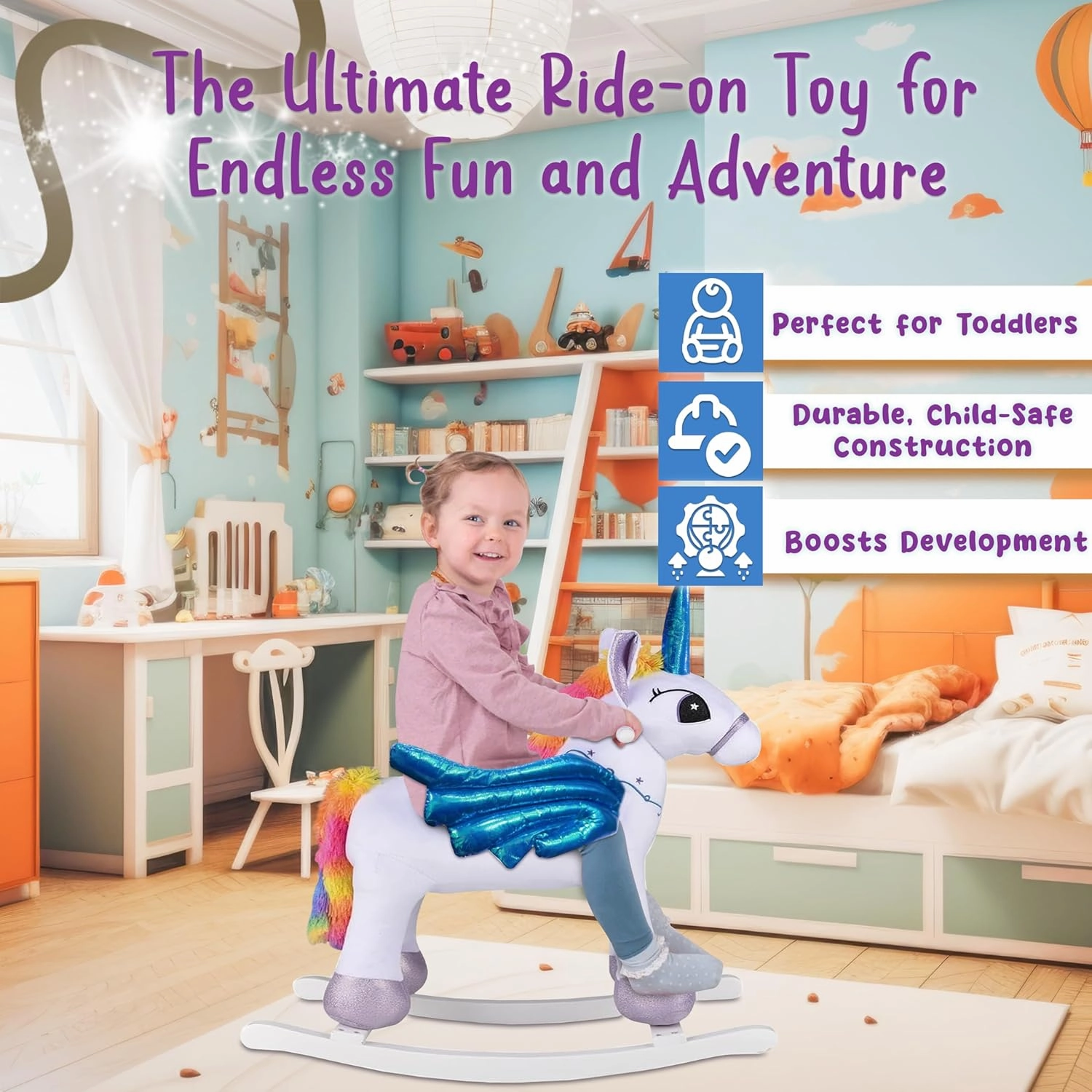 Rainbow Pegacorn Rocker Ride On Toy, Stuffed Animal Rockers for 18 Month   Infants and Toddlers, Forest & Twelfth Stuffed Rocking Animal Child Rocking Toy with Sound (Pegacorn)