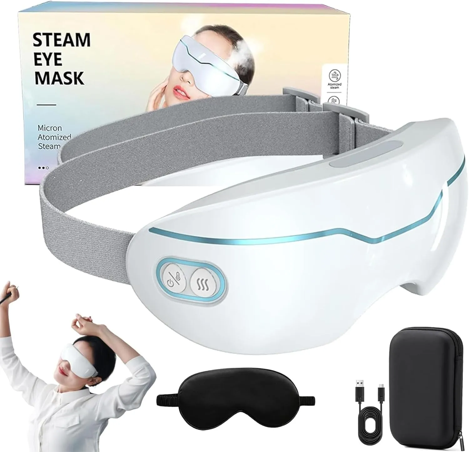 Raizev Steam Therapy Mask, Raizev Steam Mask for Dry Eye, 2 Levels Adjustable Smart Hot & Cold Steam Eye Mask, for Moisturizing Soothing Dry Eyes Relief in Minutes (A)