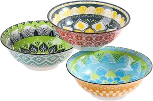 Ramen Bowl Set Pho Bowls - Porcelain Soup Bowls Set of 3 - Noodle Bowl Sets for Kitchen 35 oz - 8 inch Colorful Ceramic Bowls for Serving Cereal | Salad | Pasta | Miso - Microwave and Dishwasher Safe