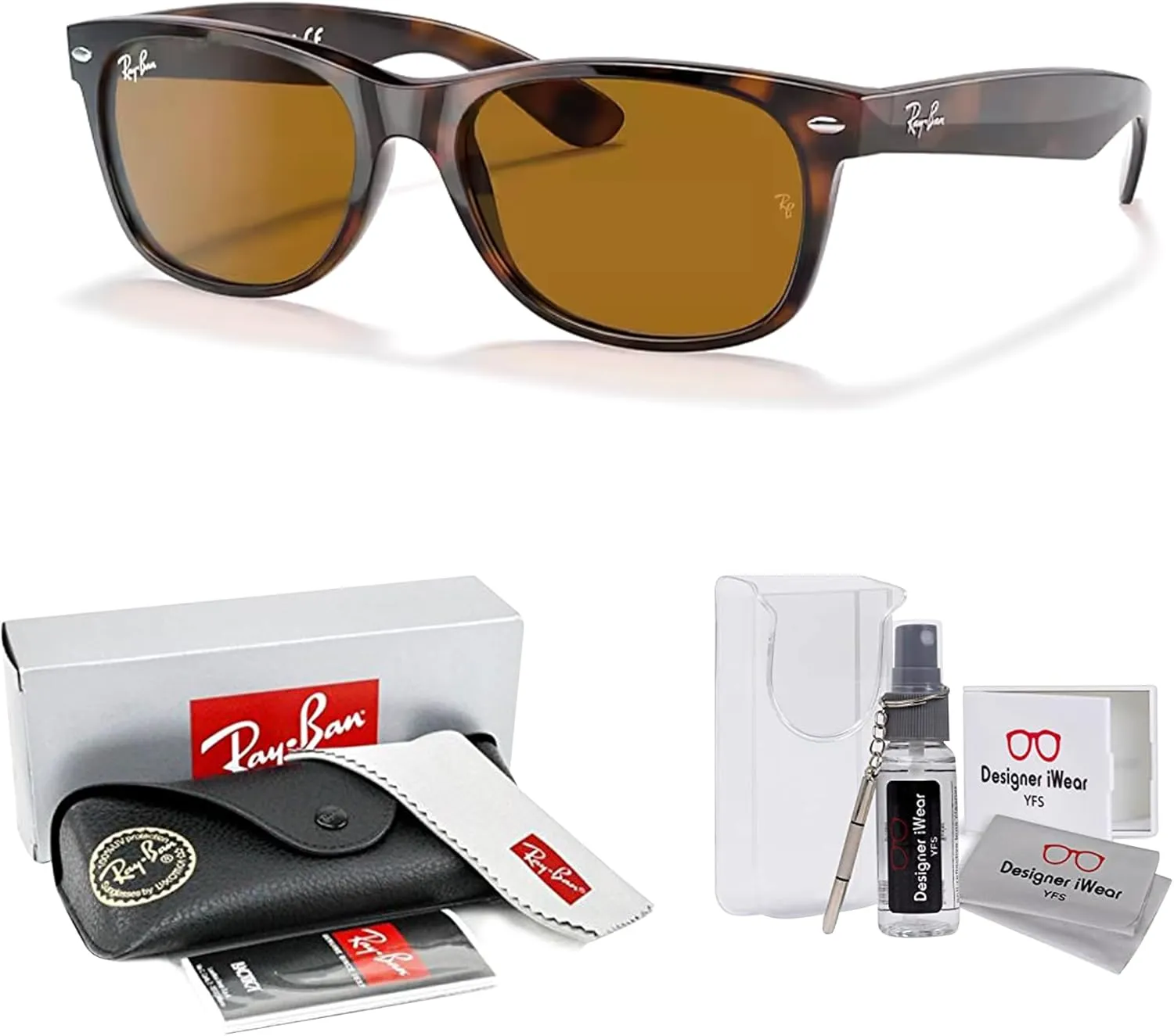 Ray-Ban RB2132 NEW WAYFARER Square Sunglasses For Men For Women   BUNDLE with Designer iWear Eyewear Care Kit
