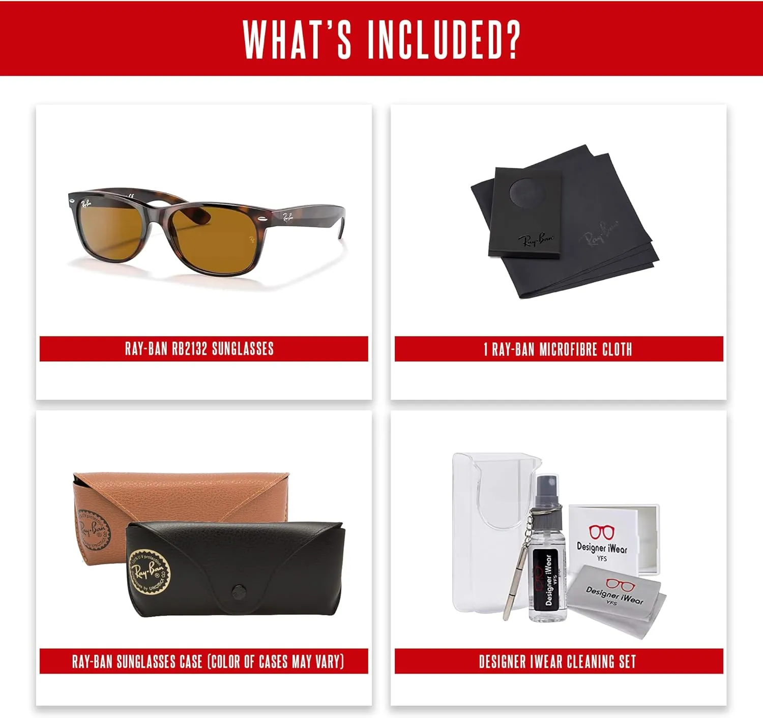 Ray-Ban RB2132 NEW WAYFARER Square Sunglasses For Men For Women   BUNDLE with Designer iWear Eyewear Care Kit