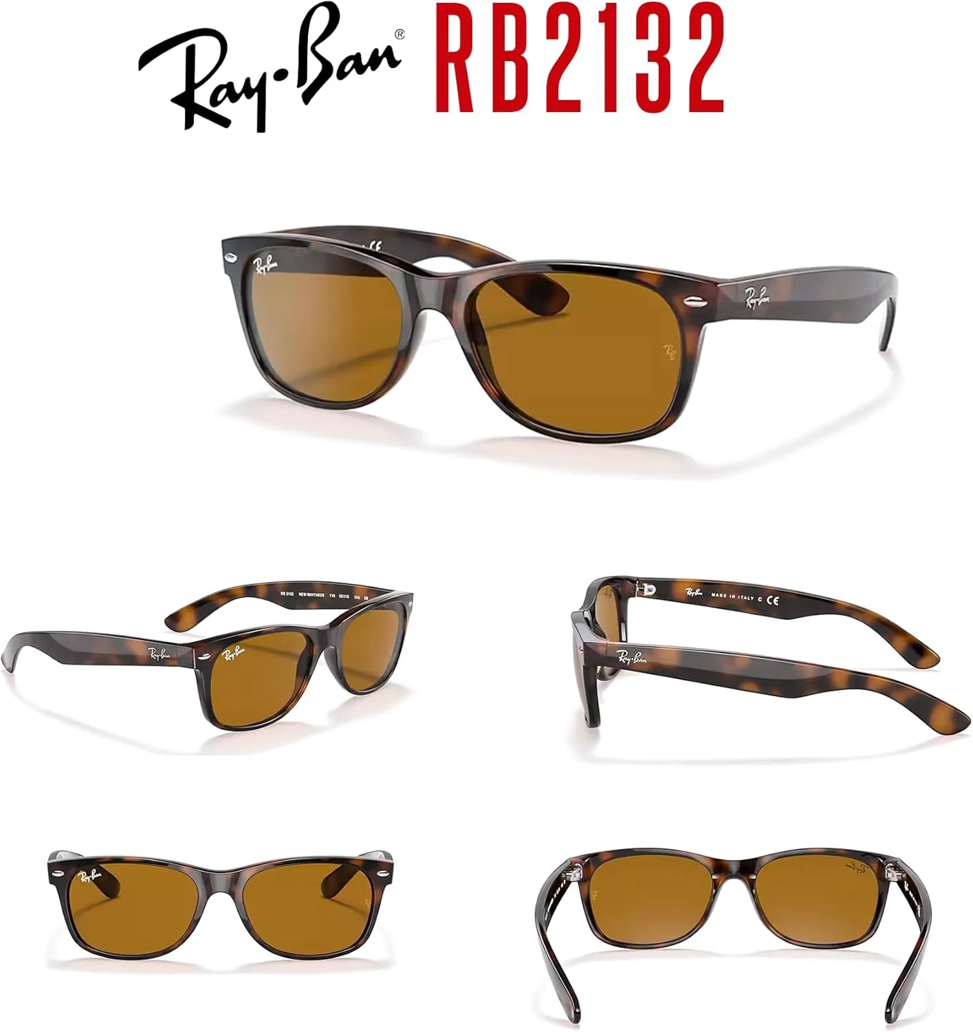 Ray-Ban RB2132 NEW WAYFARER Square Sunglasses For Men For Women   BUNDLE with Designer iWear Eyewear Care Kit