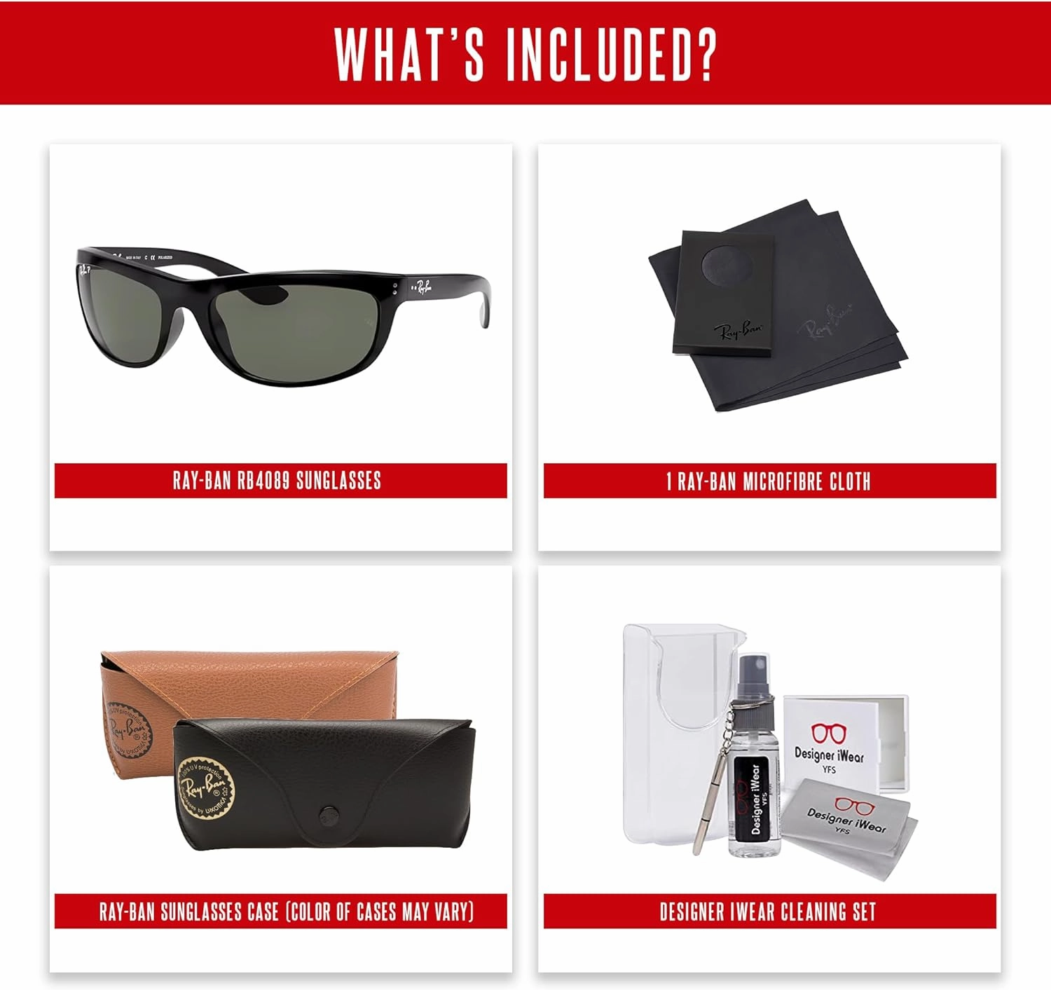 Ray-Ban Balorama RB4089 Rectangular Sunglasses for Men   BUNDLE With Designer iWear Complimentary Eyewear Kit