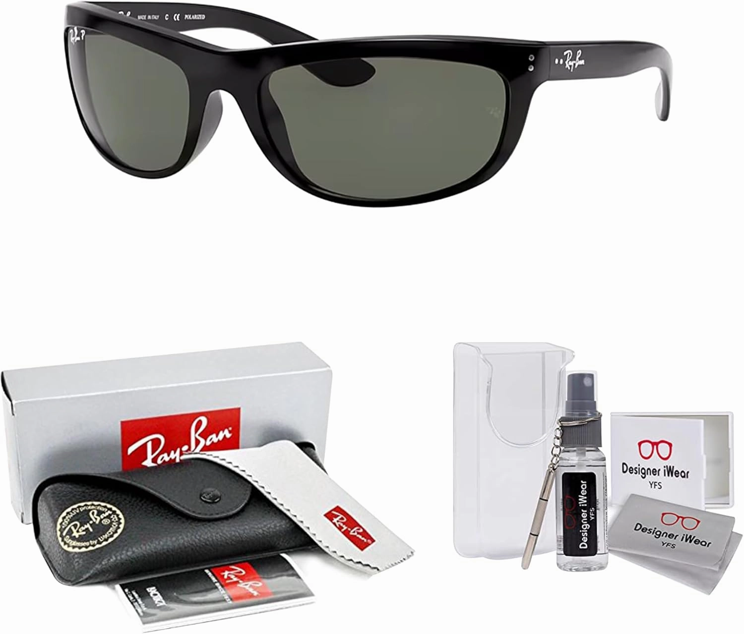 Ray-Ban Balorama RB4089 Rectangular Sunglasses for Men   BUNDLE With Designer iWear Complimentary Eyewear Kit