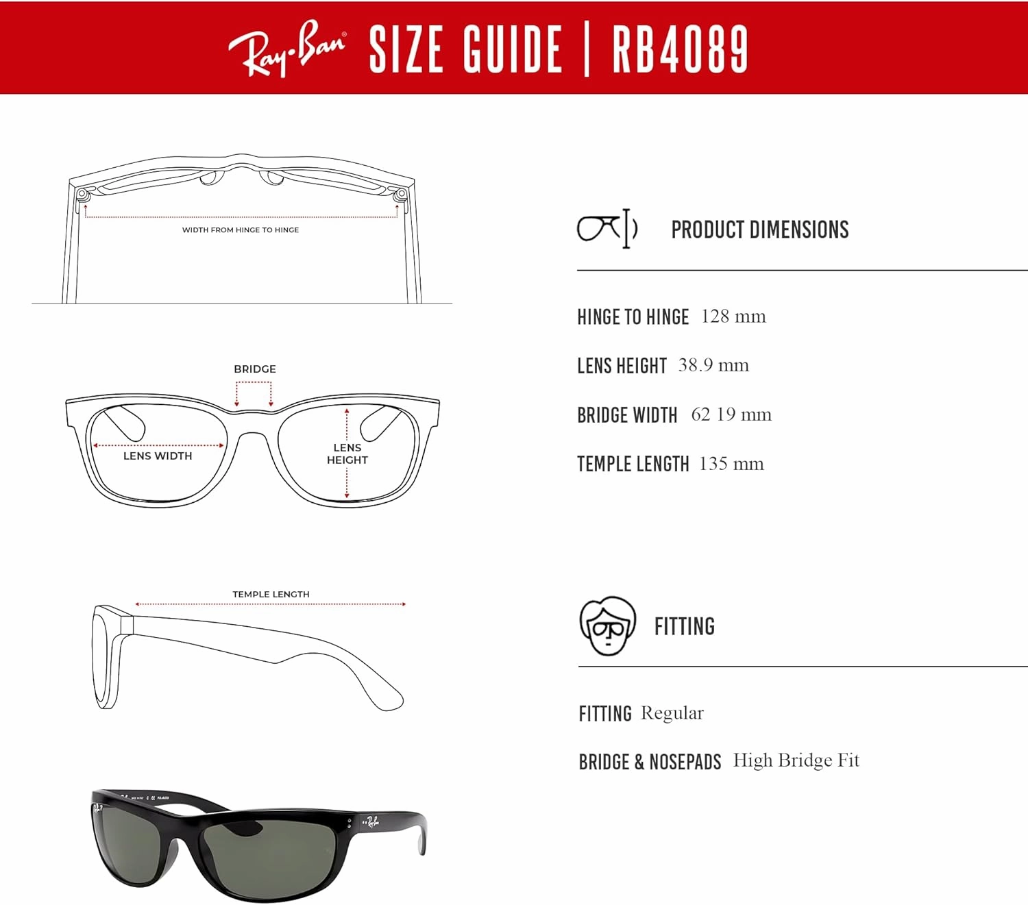 Ray-Ban Balorama RB4089 Rectangular Sunglasses for Men   BUNDLE With Designer iWear Complimentary Eyewear Kit