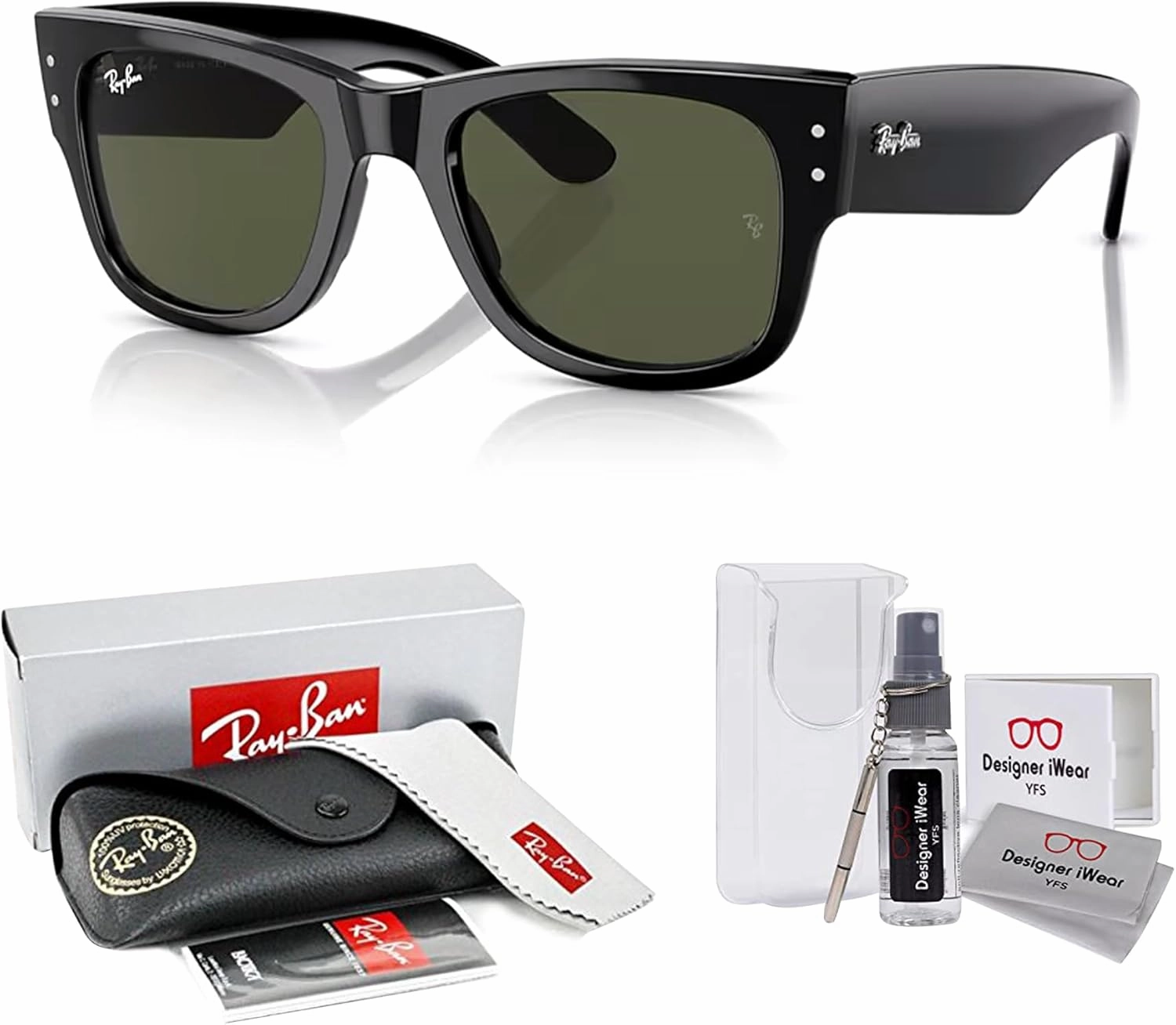 Ray-Ban Mega Wayfarer RB0840SF Square Asian Fit Low Bridge Sunglasses for Men for Women   BUNDLE With DIW Kit