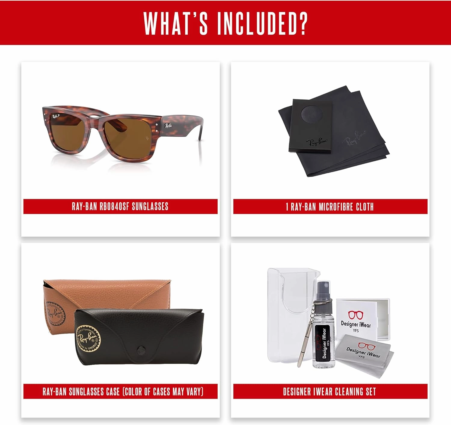 Ray-Ban Mega Wayfarer RB0840SF Square Asian Fit Low Bridge Sunglasses for Men for Women   BUNDLE With DIW Kit