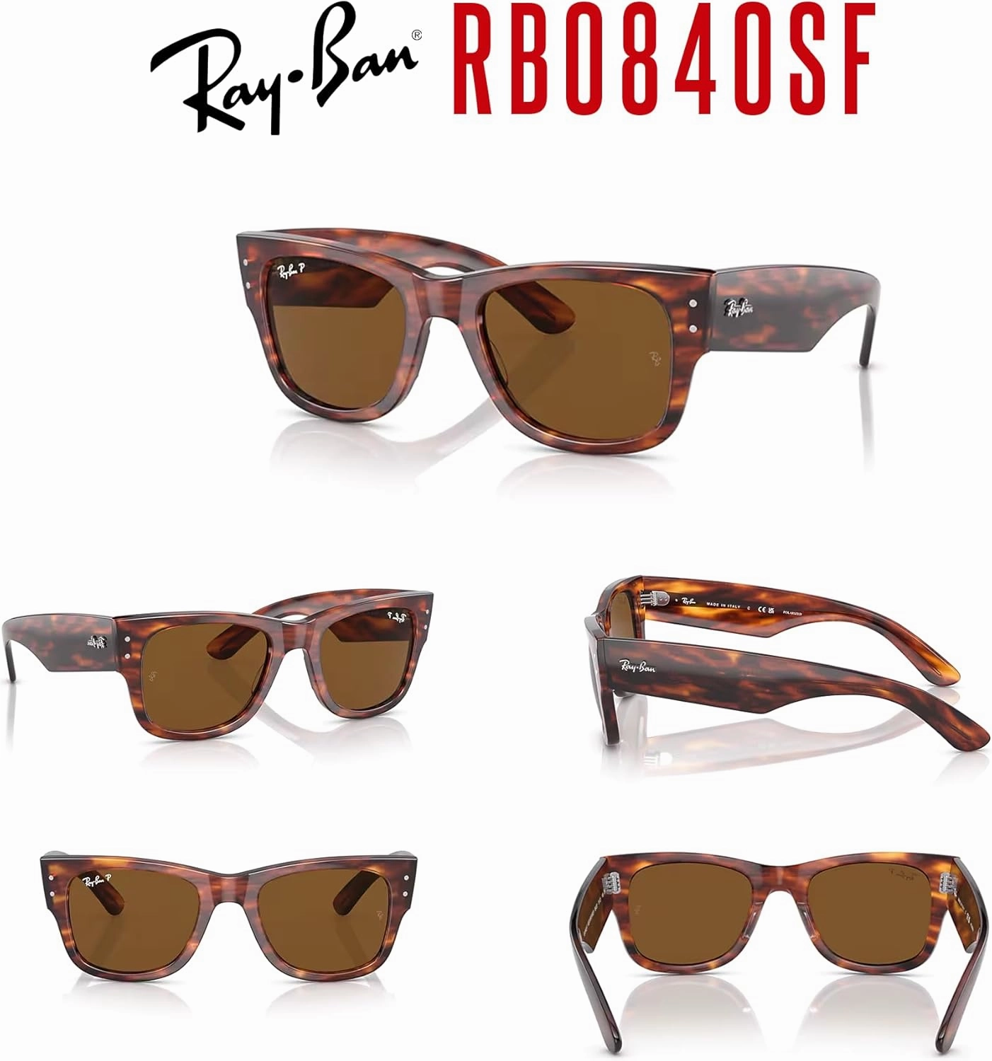 Ray-Ban Mega Wayfarer RB0840SF Square Asian Fit Low Bridge Sunglasses for Men for Women   BUNDLE With DIW Kit