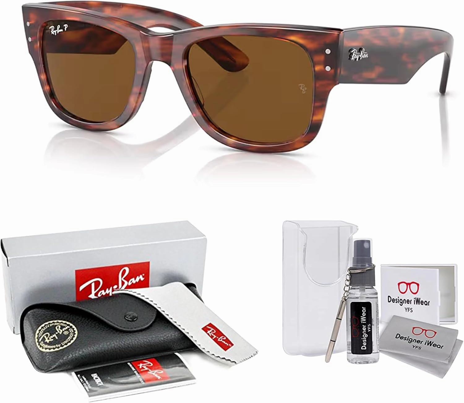 Ray-Ban Mega Wayfarer RB0840SF Square Asian Fit Low Bridge Sunglasses for Men for Women   BUNDLE With DIW Kit