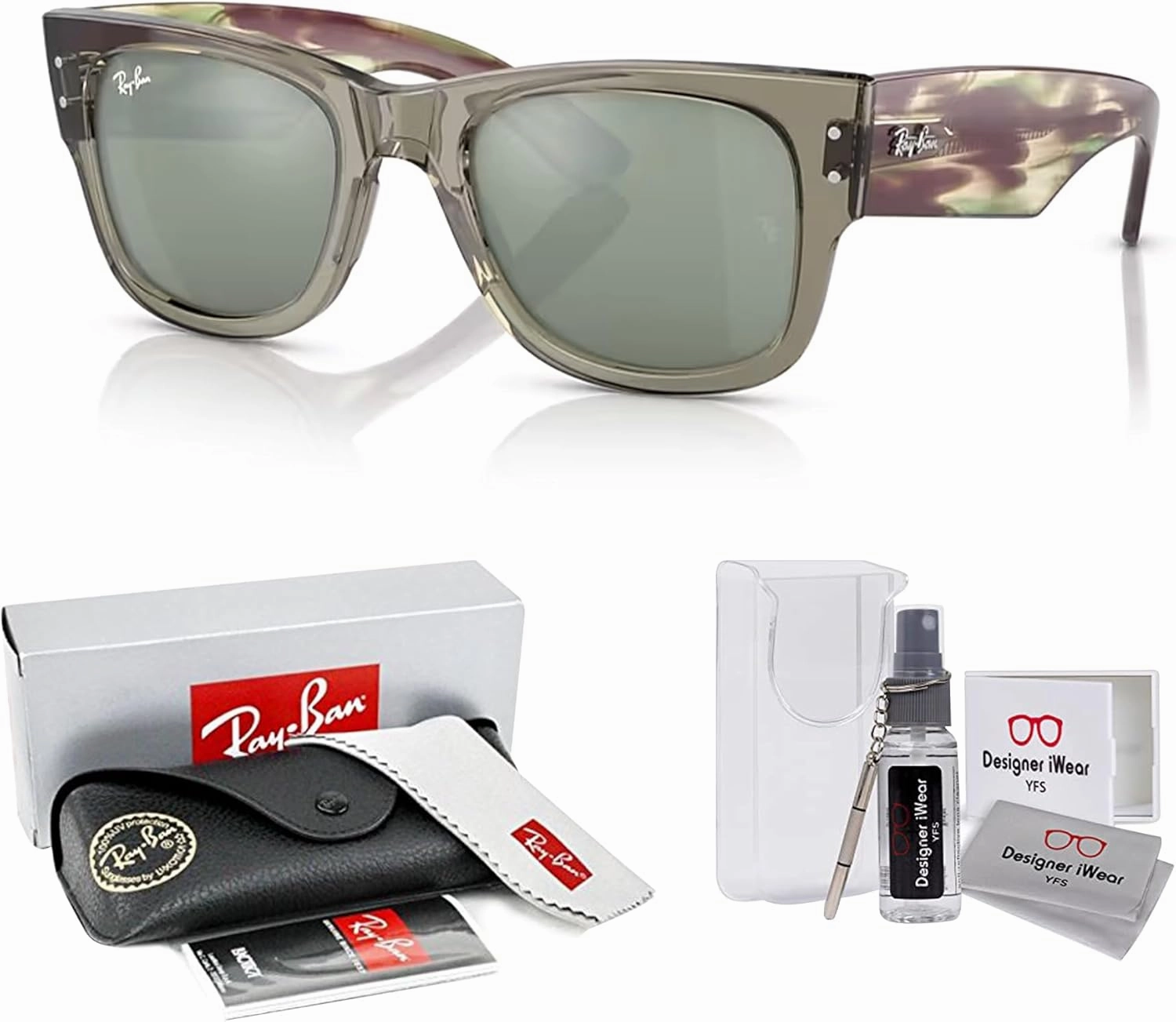 Ray-Ban RB0840S Mega Wayfarer Square Sunglasses for Men for Women   BUNDLE With Designer iWear Cleaning Kit