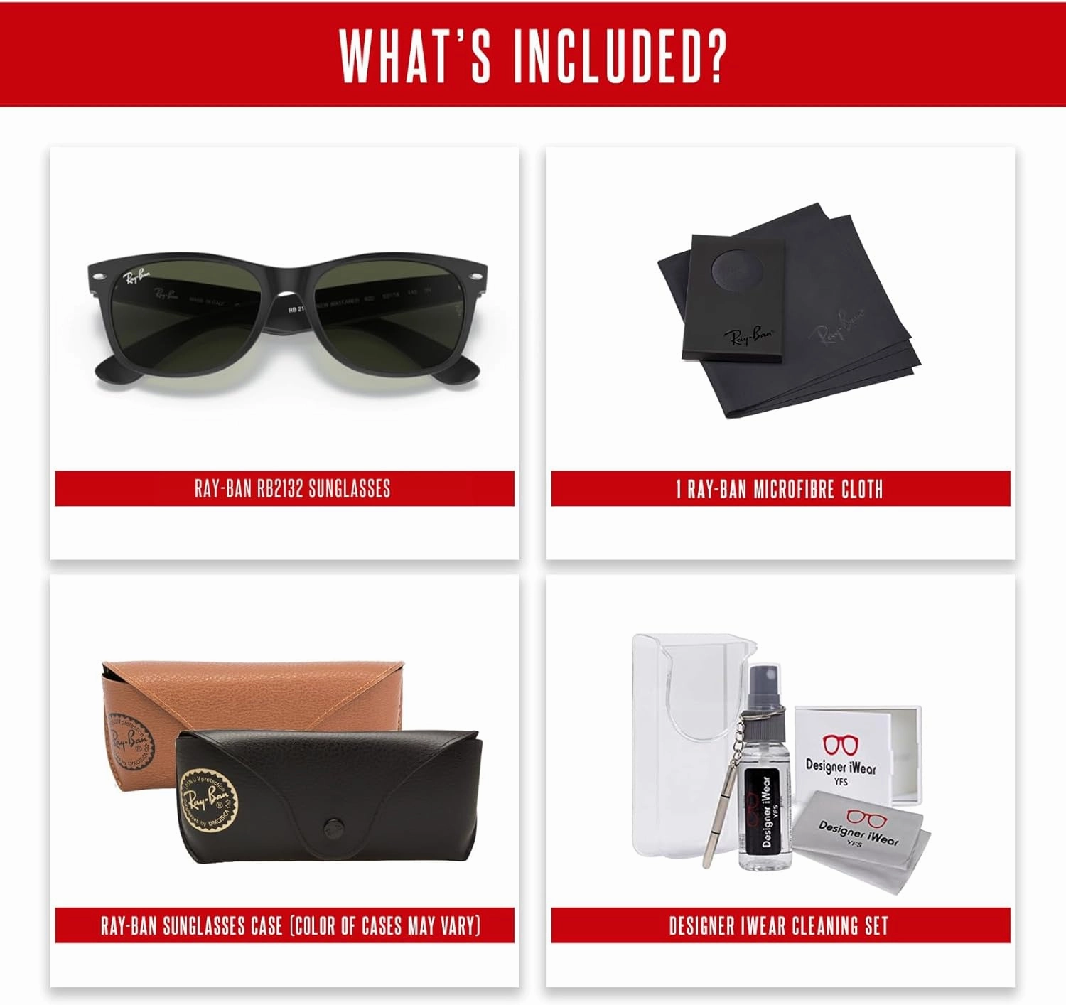 Ray-Ban RB2132 NEW WAYFARER Square Sunglasses For Men For Women   BUNDLE with Designer iWear Eyewear Care Kit