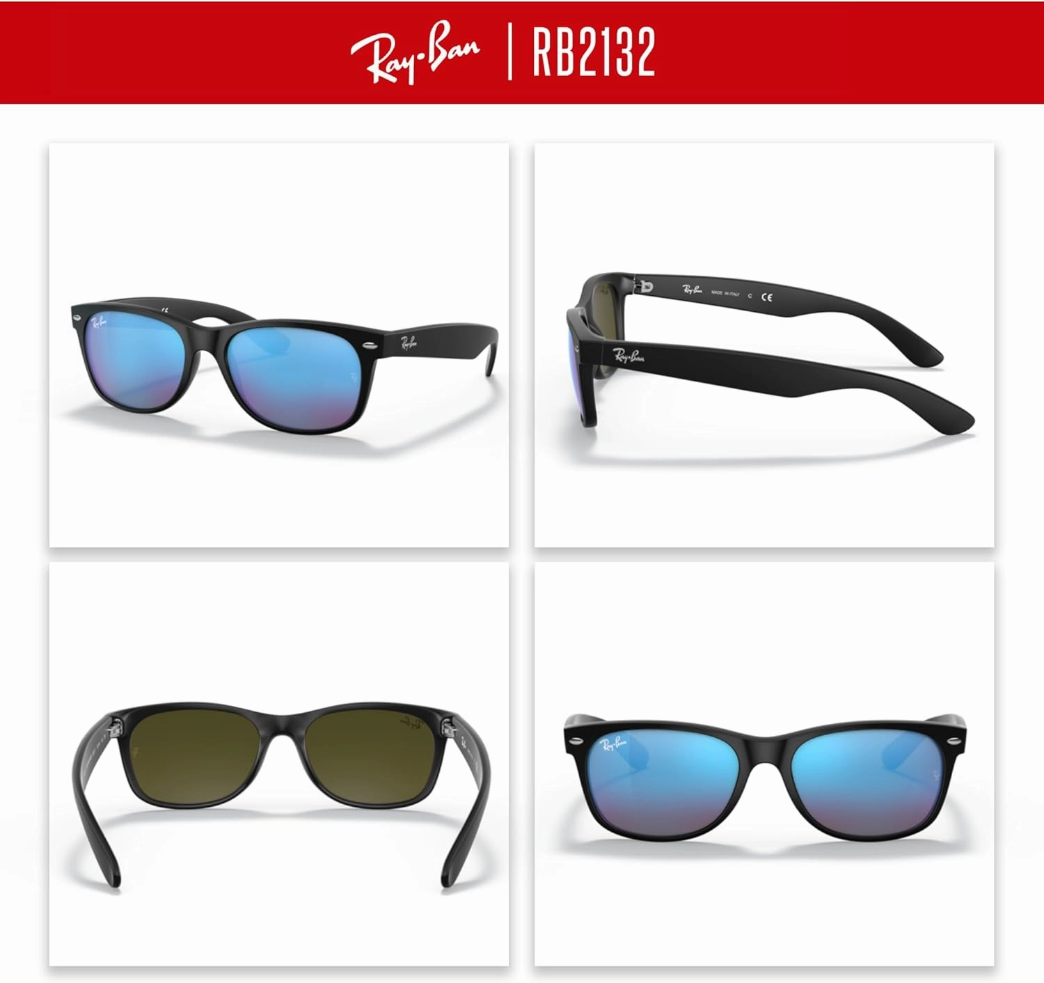 Ray-Ban RB2132 NEW WAYFARER Square Sunglasses For Men For Women   BUNDLE with Designer iWear Eyewear Care Kit