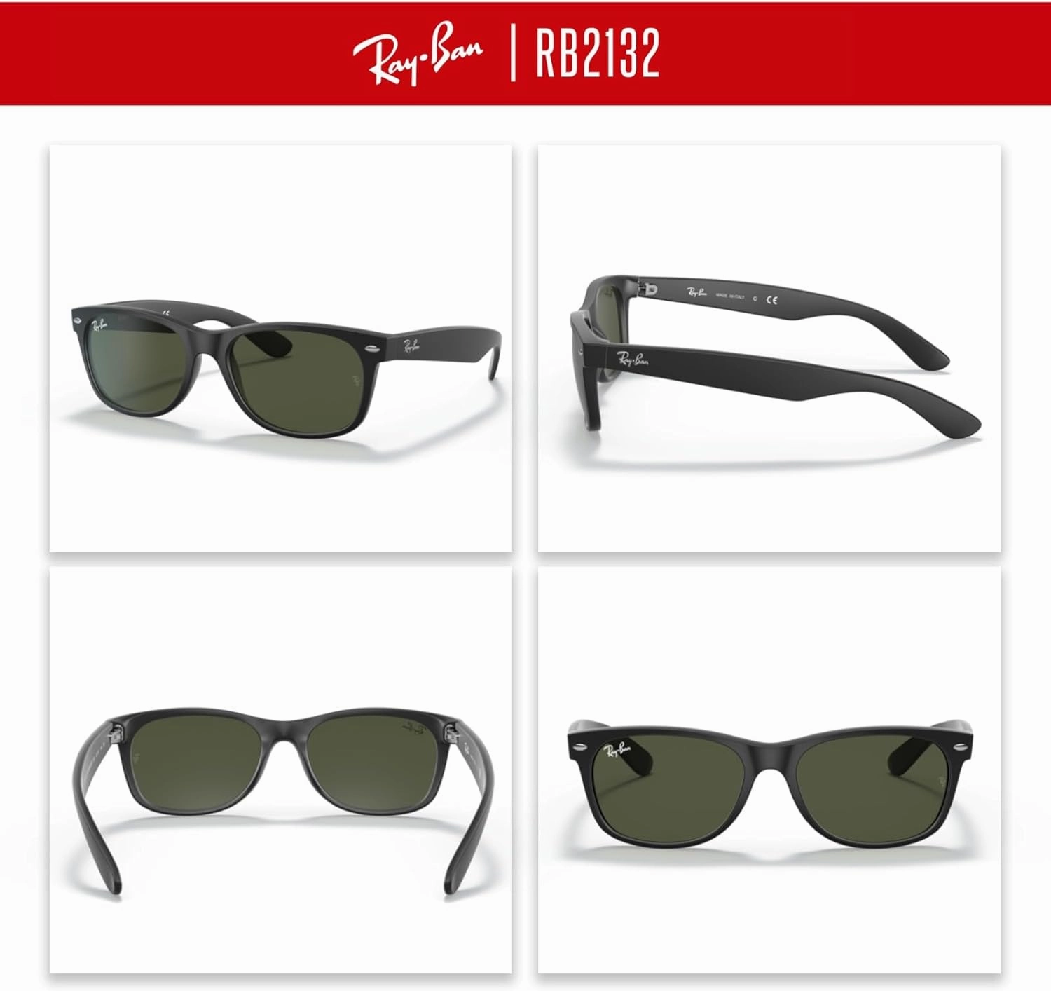 Ray-Ban RB2132 NEW WAYFARER Square Sunglasses For Men For Women   BUNDLE with Designer iWear Eyewear Care Kit