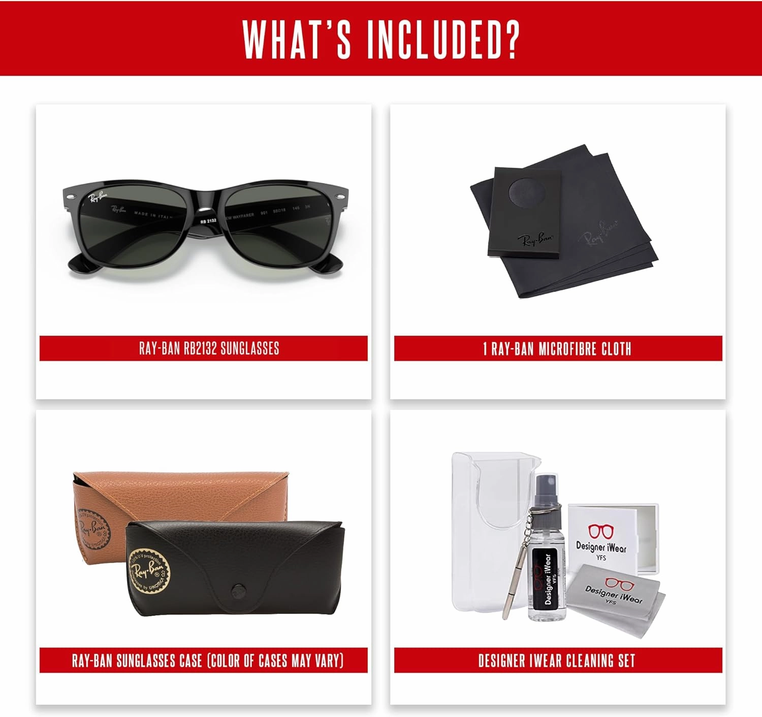 Ray-Ban RB2132 NEW WAYFARER Square Sunglasses For Men For Women   BUNDLE with Designer iWear Eyewear Care Kit