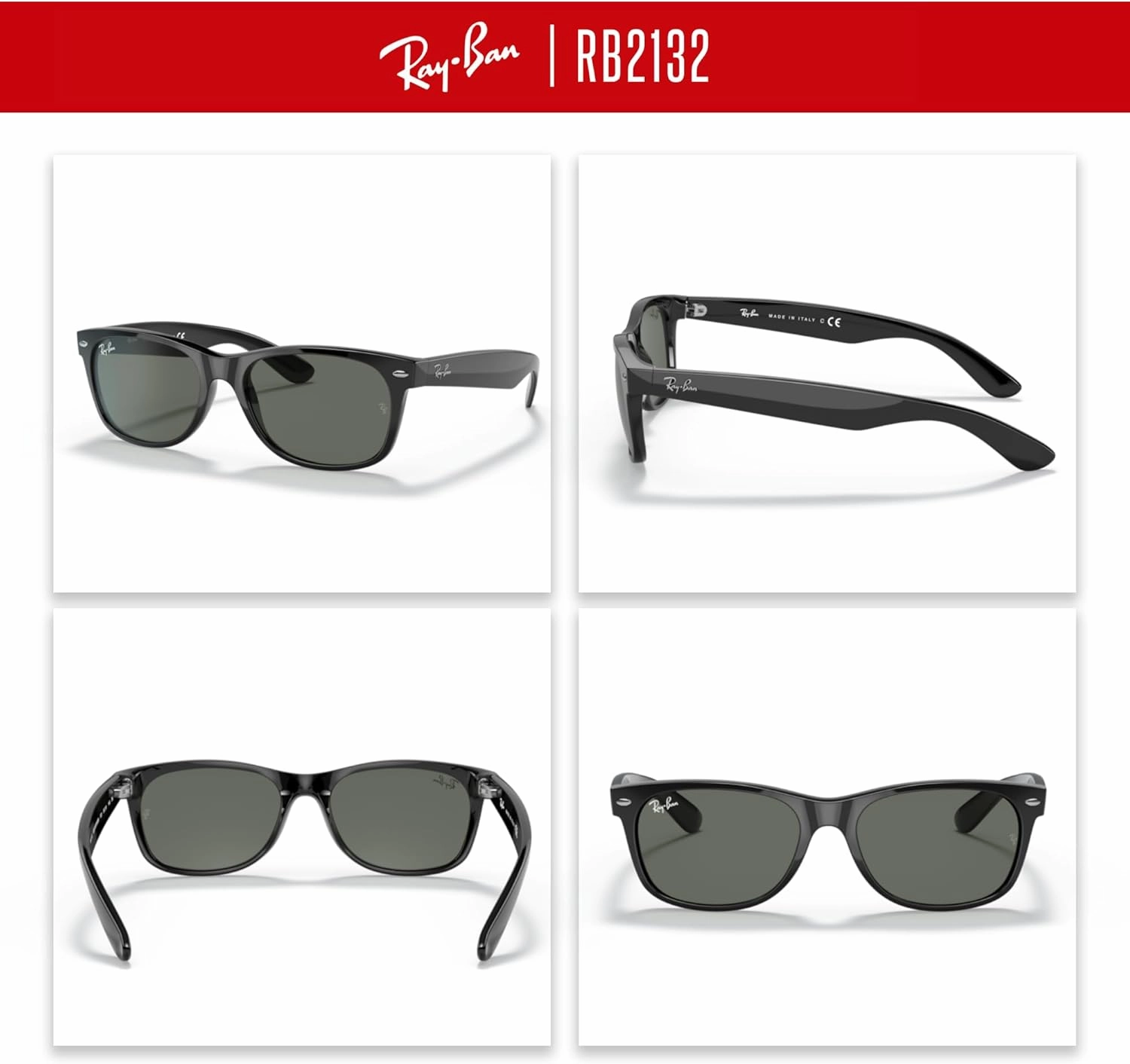Ray-Ban RB2132 NEW WAYFARER Square Sunglasses For Men For Women   BUNDLE with Designer iWear Eyewear Care Kit