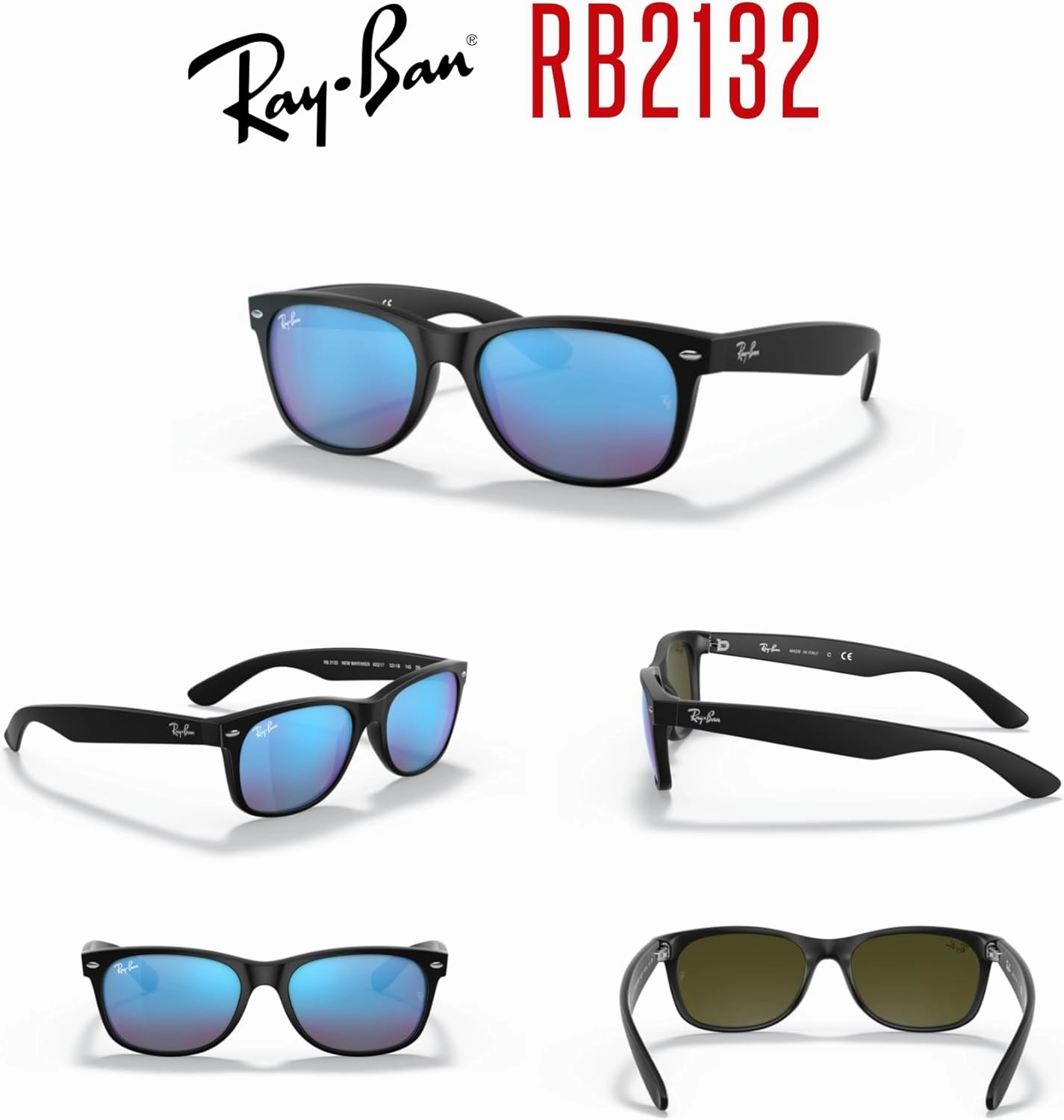 Ray-Ban RB2132 NEW WAYFARER Square Sunglasses For Men For Women   BUNDLE with Designer iWear Eyewear Care Kit