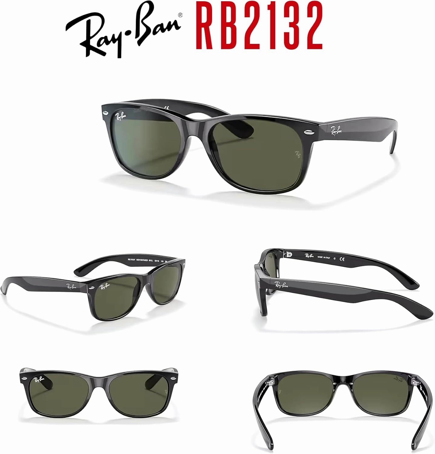 Ray-Ban RB2132 NEW WAYFARER Square Sunglasses For Men For Women   BUNDLE with Designer iWear Eyewear Care Kit