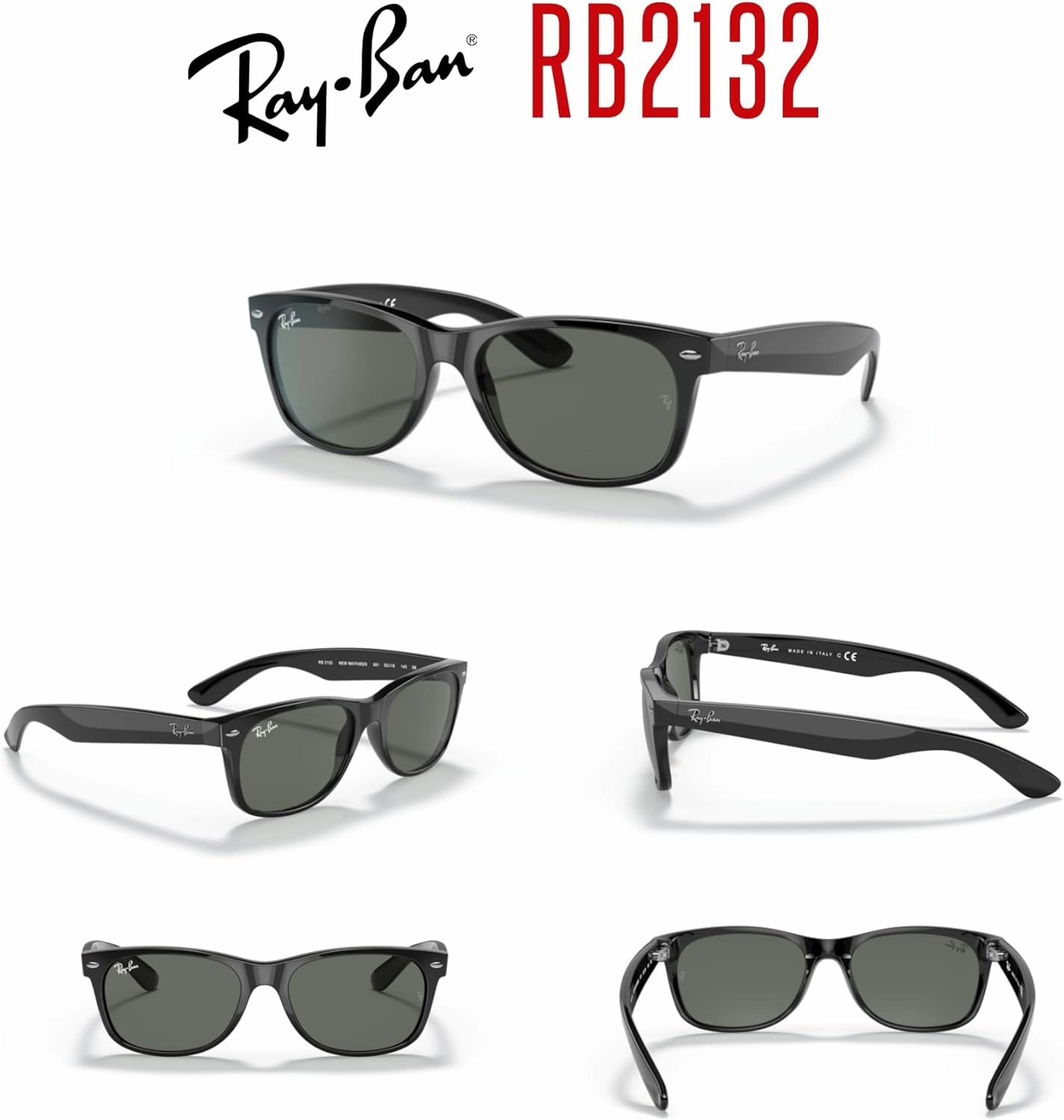 Ray-Ban RB2132 NEW WAYFARER Square Sunglasses For Men For Women   BUNDLE with Designer iWear Eyewear Care Kit