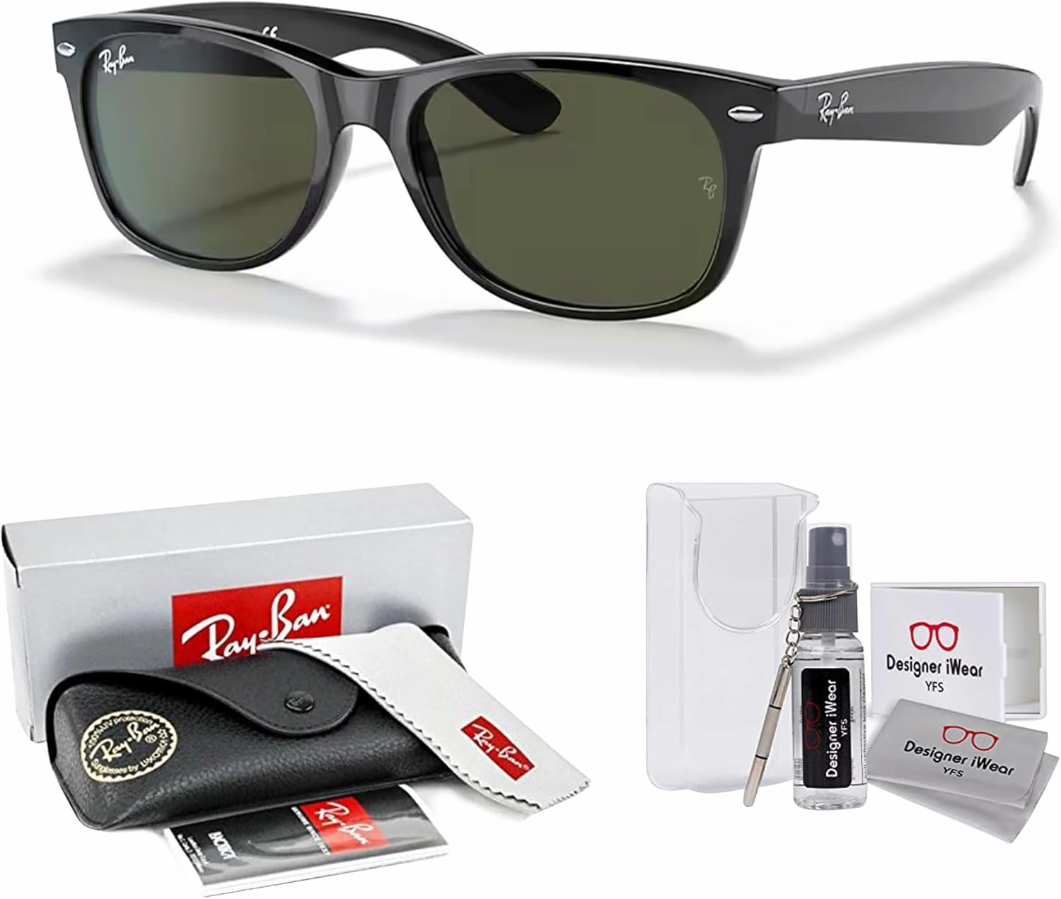 Ray-Ban RB2132 NEW WAYFARER Square Sunglasses For Men For Women   BUNDLE with Designer iWear Eyewear Care Kit
