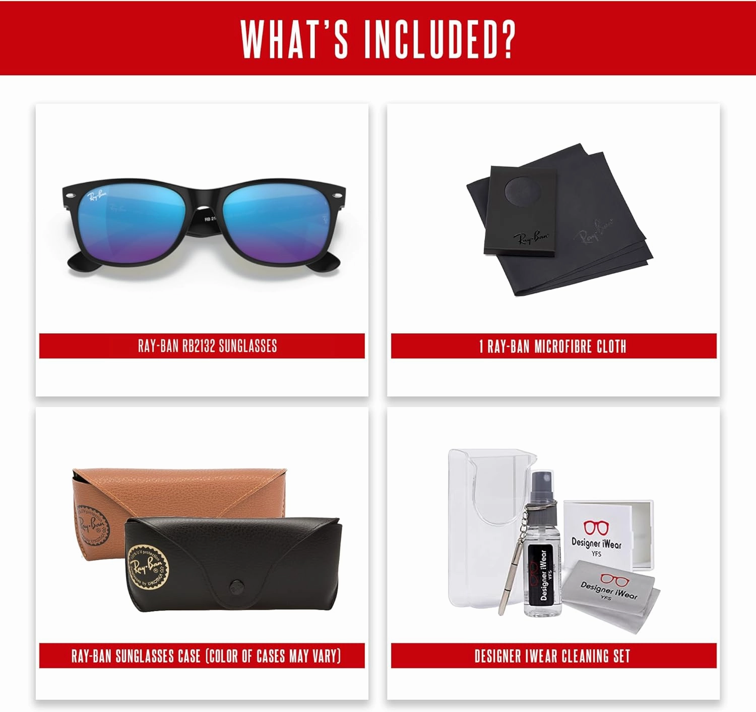 Ray-Ban RB2132 NEW WAYFARER Square Sunglasses For Men For Women   BUNDLE with Designer iWear Eyewear Care Kit