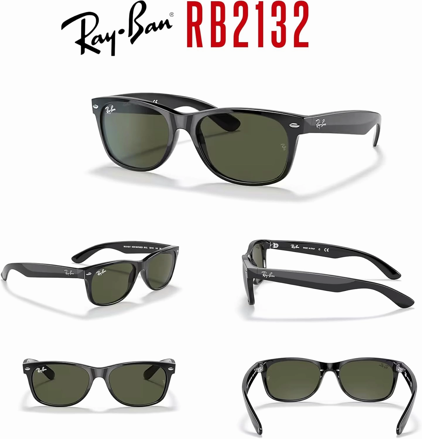 Ray-Ban RB2132 NEW WAYFARER Square Sunglasses For Men For Women   BUNDLE with Designer iWear Eyewear Care Kit