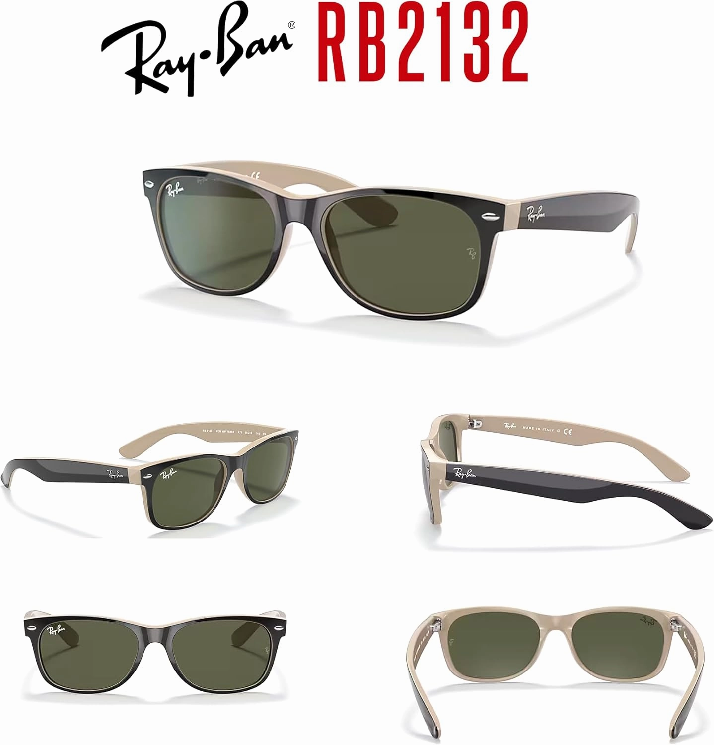 Ray-Ban RB2132 NEW WAYFARER Square Sunglasses For Men For Women   BUNDLE with Designer iWear Eyewear Care Kit