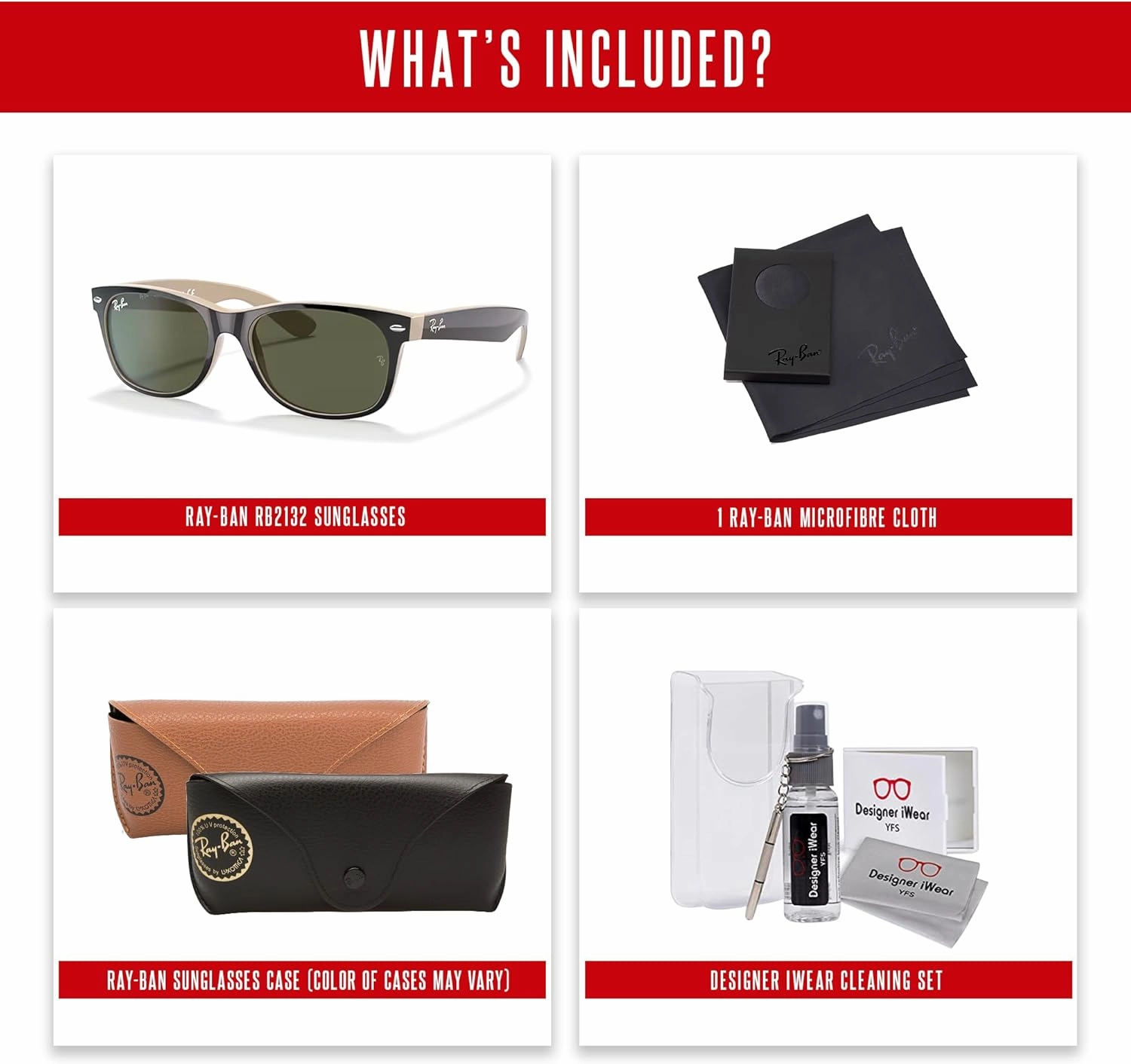 Ray-Ban RB2132 NEW WAYFARER Square Sunglasses For Men For Women   BUNDLE with Designer iWear Eyewear Care Kit