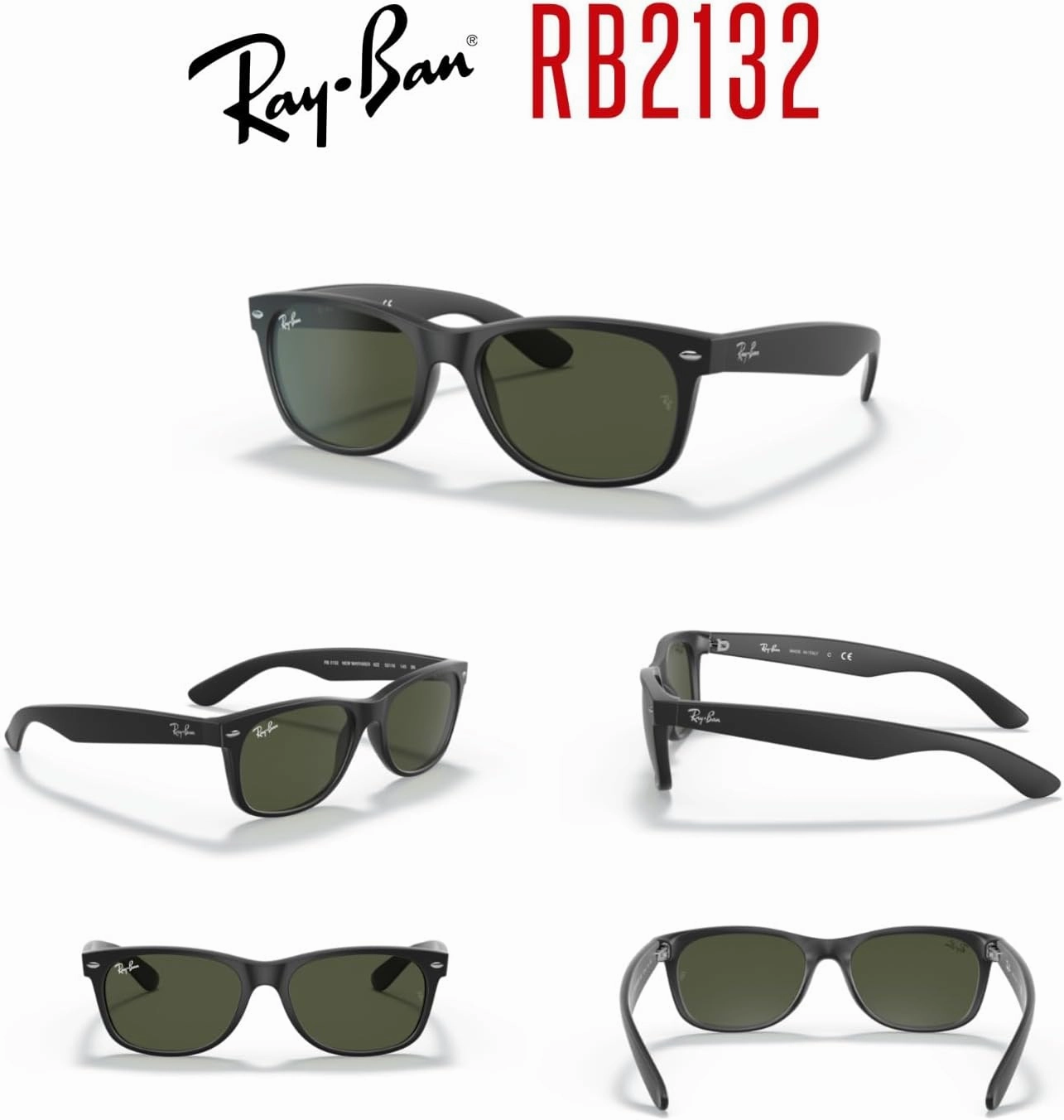 Ray-Ban RB2132 NEW WAYFARER Square Sunglasses For Men For Women   BUNDLE with Designer iWear Eyewear Care Kit