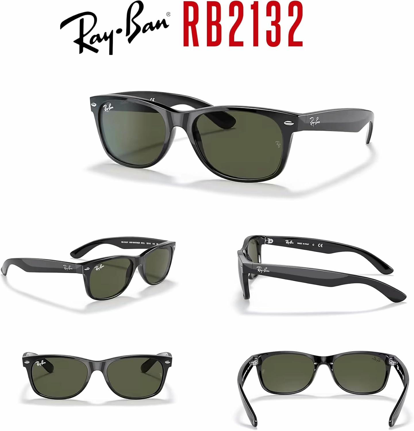 Ray-Ban RB2132 NEW WAYFARER Square Sunglasses For Men For Women   BUNDLE with Designer iWear Eyewear Care Kit