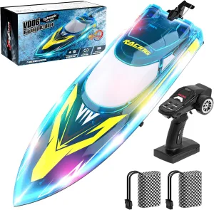 RC Boat for Adults Kids, 30  KPH Remote Control Boat for Lake Pool River with Cruise-Control, Racing Boats, 60Min, 3 Speeds, Self-Righting, One Key Demo, LED Light, 2 Batteries, Ideal Toy Gift for Kid