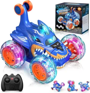 RC Car Toys for Boys 3 : Shark Remote Control Cars for 4 5 6 7 8 9 10 Year Old Boy Gifts 360°Rolling Twister with Lights Cool Outdoor Toy Birthday Gift for Kids Age 4-8 Toddler Monster Truck