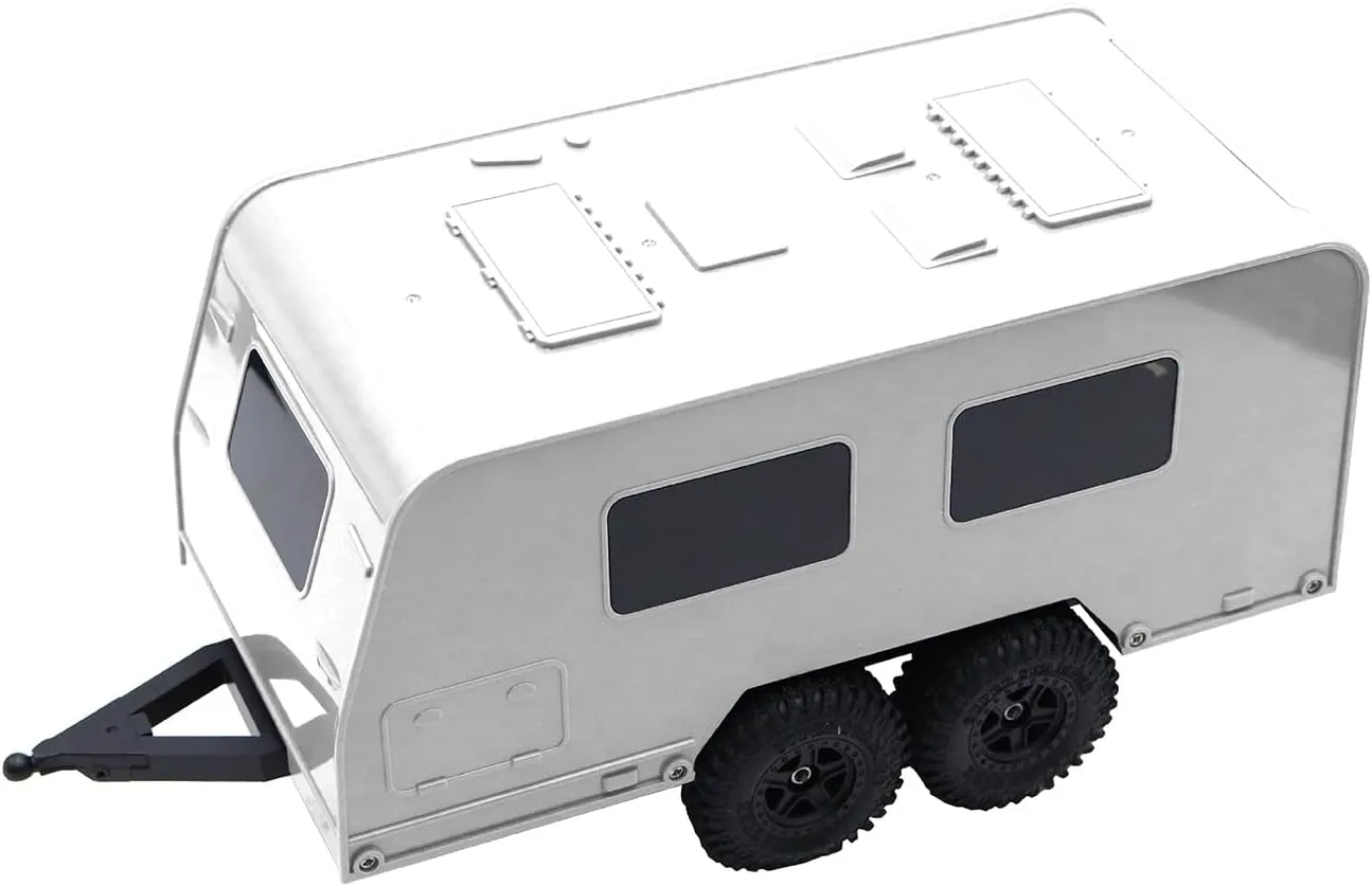 RC Trailer with Body Shell for Traxxas 1/18 TRX4M RC Car Travel Camper Trailer Builder Kit (White)