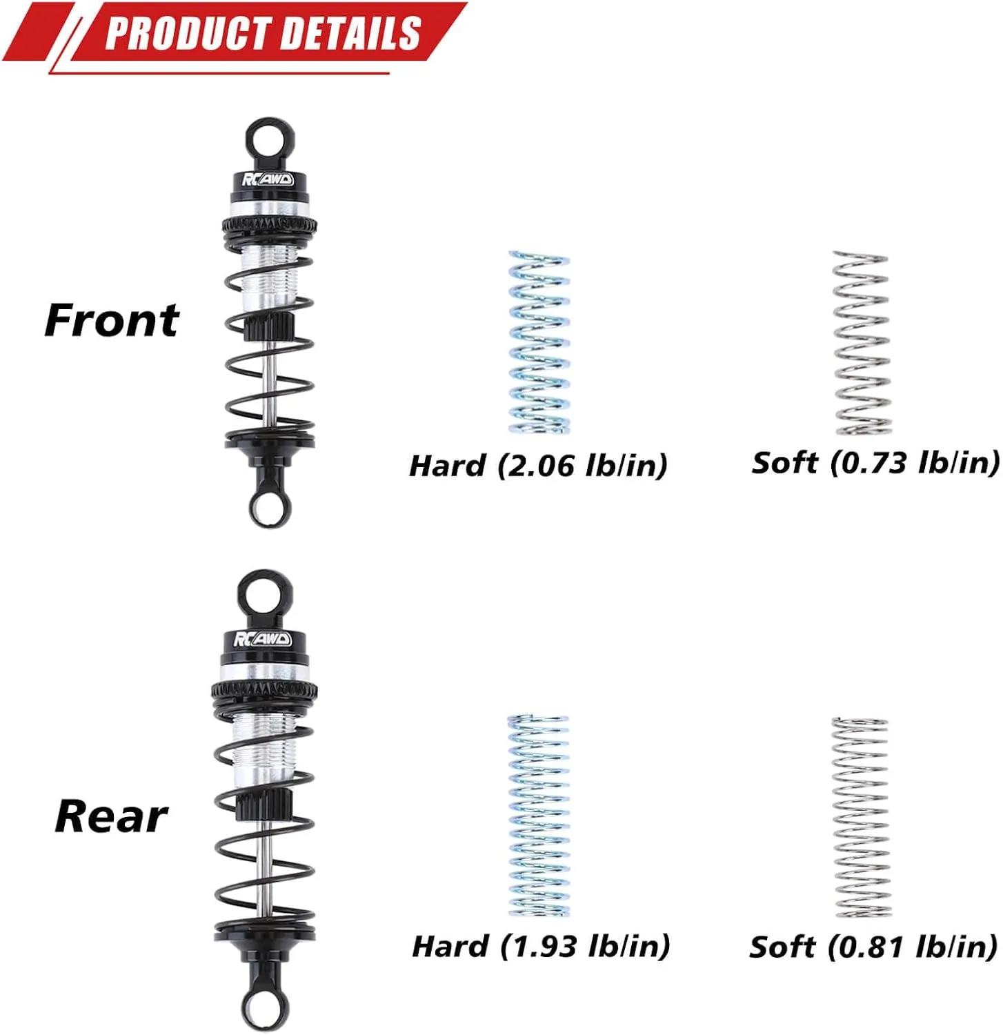 RCAWD Alloy Front Rear Shock for Losi 1/16 Mini-B 1/18 Mini-T Shocks Series Upgrades Part Black