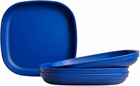Re-Play Toddler Plates - 32 Oz. Deep-Walled Flat Kids Plates - Dishwasher & Microwave Safe - Made in USA - Set of 4-9" x 9" x 1.25" - Navy Blue
