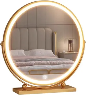 Rechargeable 3 Color Lights And Adjustable Brightness Vanity Mirror, 360°Rotation Touch Screen Vanity Mirror, Lighted Makeup Mirror, Rechargeable Lighted Makeup Mirror, Smart Touch Control, Women Gift