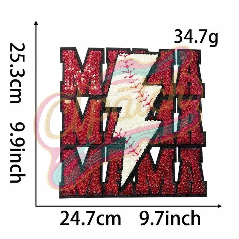 Red Baseball T-Ball Mama Stacked Distressed Lightning Bolt Mom