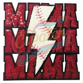 Red Baseball T-Ball Mama Stacked Distressed Lightning Bolt Mom