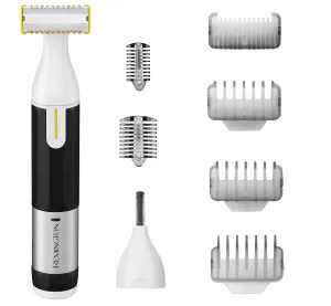 Remington Omniblade Face & Body Shaver for Men, 100% Waterproof, Rechargeable Razor with Removable Head, 35mm Main Blade   7 Attachments (Adjustable Precision Stubble Combs & Micro Trimmer)
