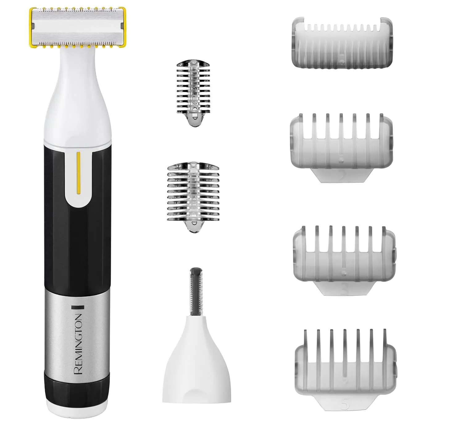 Remington Omniblade Face & Body Shaver for Men, 100% Waterproof, Rechargeable Razor with Removable Head, 35mm Main Blade   7 Attachments (Adjustable Precision Stubble Combs & Micro Trimmer)