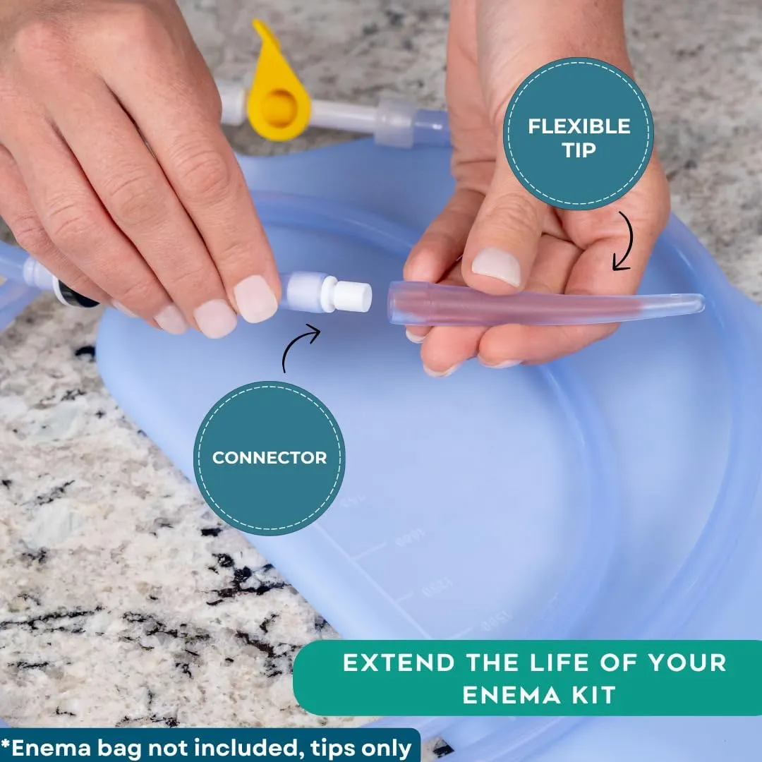 Replacement Flexible Tips with connectors. Reusable Accessories for Coffee & Water Colon Cleanse. 30 Tips Included. Detox for Men and Women