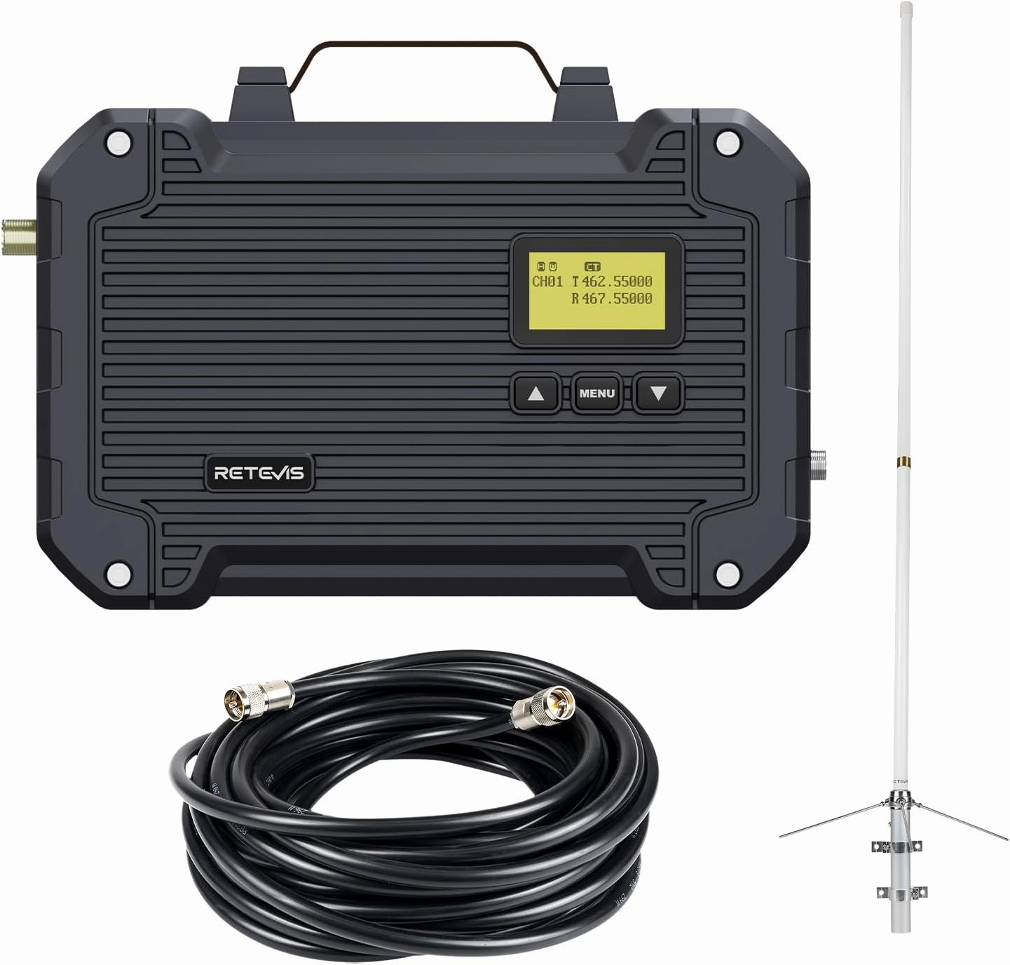 Retevis RT97L Up to 25W GMRS Repeater Set, High Power Full Duplex Portable Kit with FRP Antenna & Coaxial Cable, Perfect for Farms, Warehouses, Remote Areas, Outdoors & Home