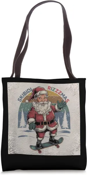 Retro Skibidi Rizzmas Funny Santa Clause Skating Board Tote Bag