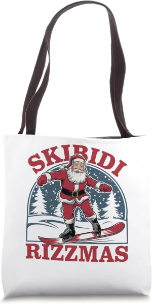 Retro Skibidi Rizzmas Funny Santa Clause Skating Board Tote Bag
