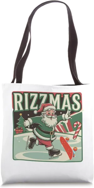 Retro Skibidi Rizzmas Funny Santa Clause Skating Board Tote Bag