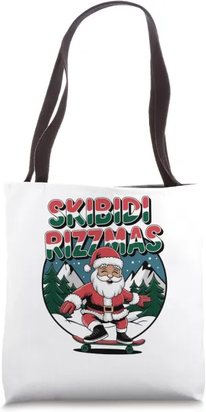 Retro Skibidi Rizzmas Funny Santa Clause Skating Board Tote Bag